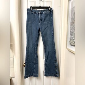 Pilcro and the Letterpress Jeans Womens 29 Blue Flare Button Hem Anthropologie